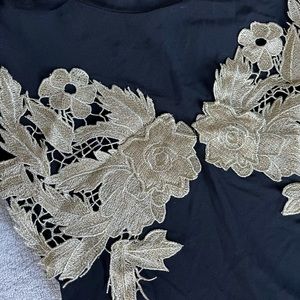 Never worn | Black sheer bodysuit with gold design